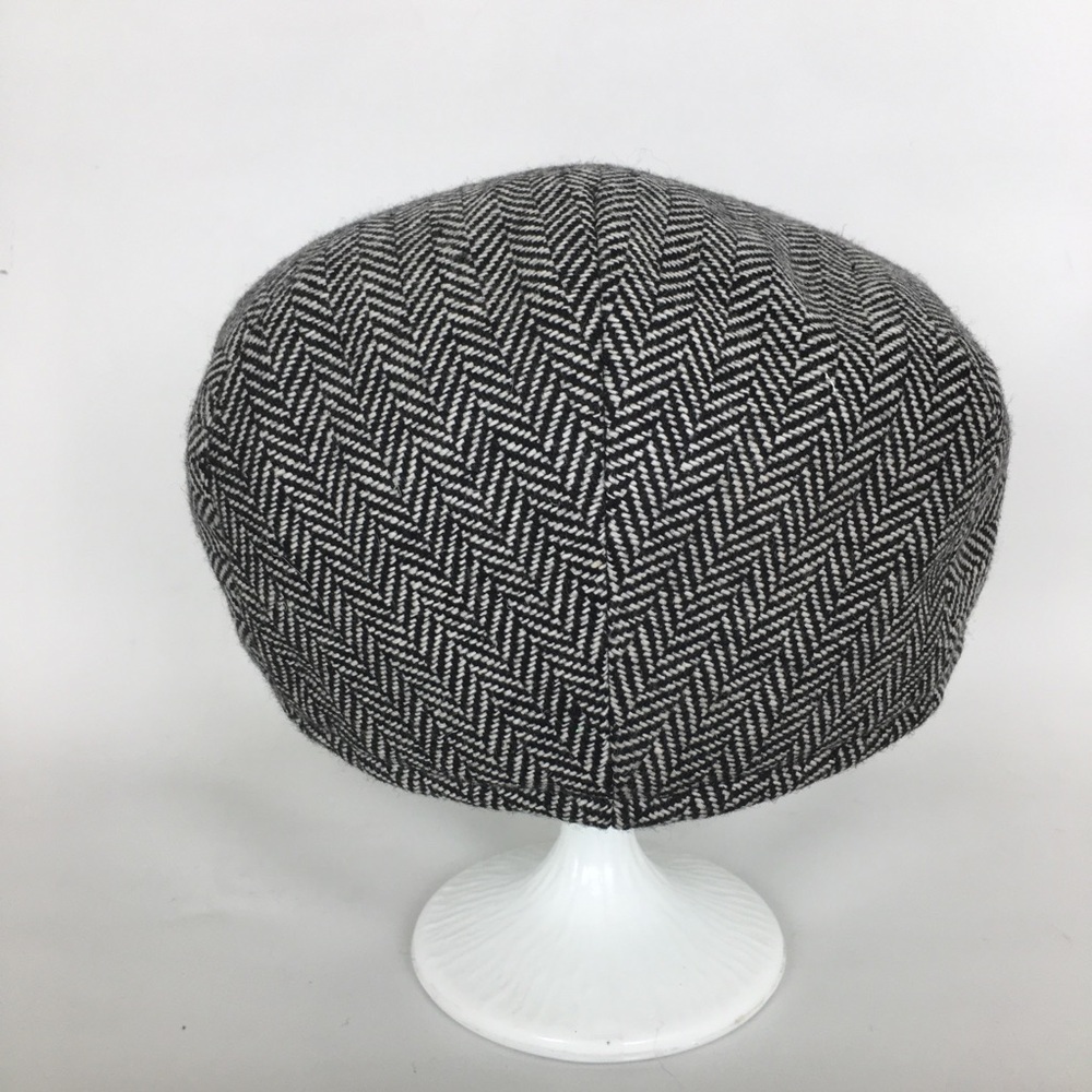 Jaxon Men’s Newsboy Wool Herringbone Cap Flat Hat Black White Size Small - Picture 5 of 10